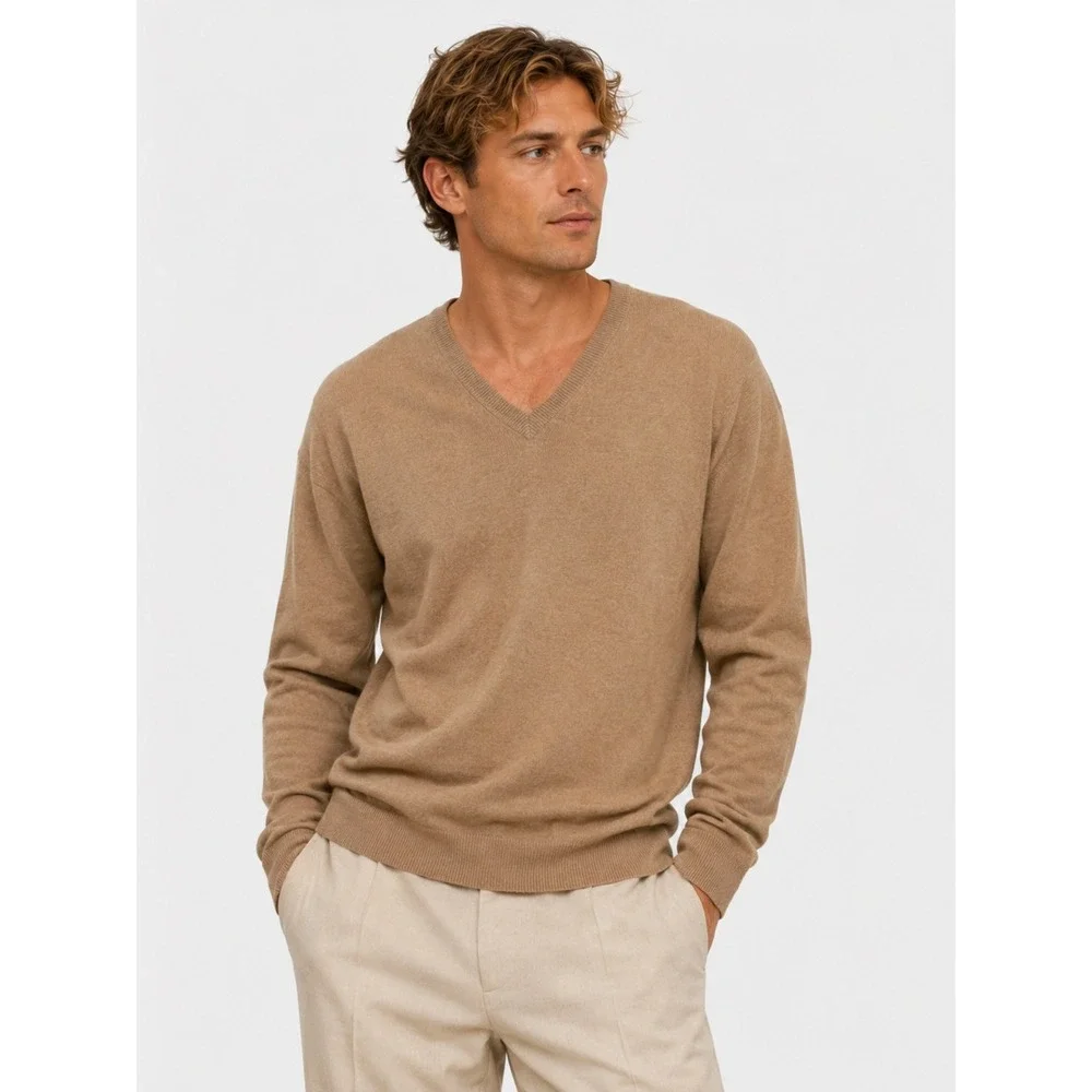 Club Room Estate 100% Cashmere 2-PLY Neck Sweater Tan XL